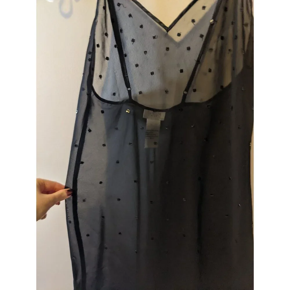 Vintage La Senza Y2K Sequin Slip Dress Mesh Mini 00s Party Girl Coquette Black S - Picture 3 of 6